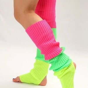 Vibrant Pink and Green Leg Warmers